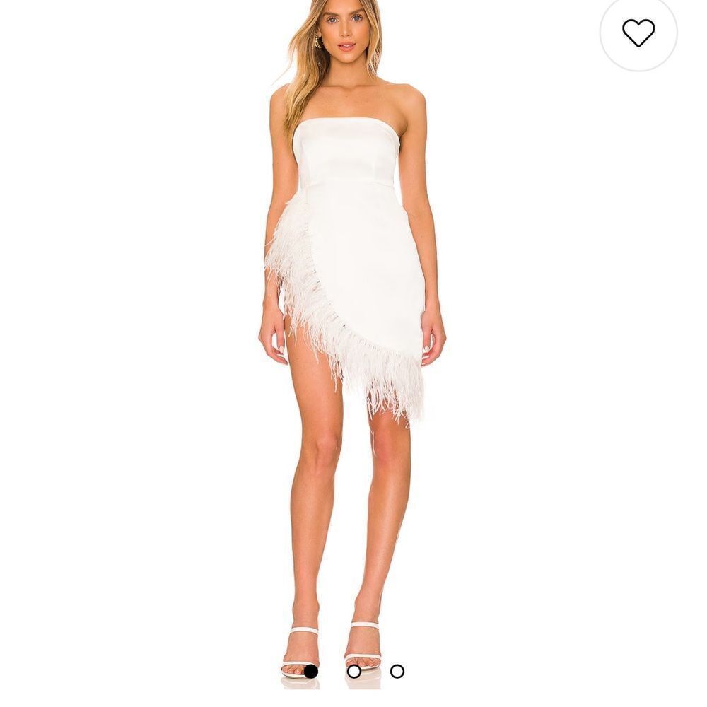 NBD Celine white feather asymmetrical strapless dress XS Revolve